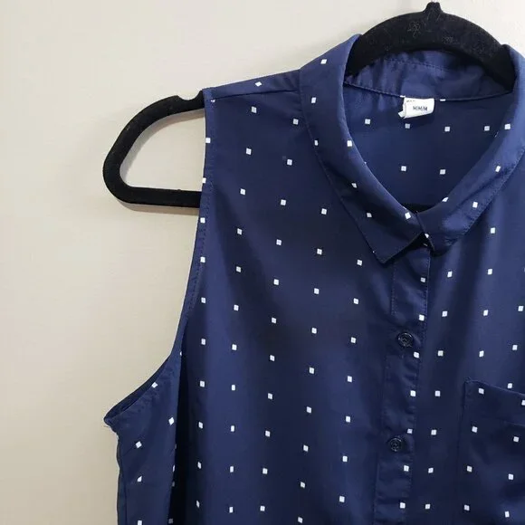 Old Navy * Sleeveless Blouse * Navy Dot Sz M - Picture 4 of 9